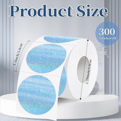 1.5 Inch Thermal Labels,Holographic Circle Direct Thermal Stickers,for Address Design DIY Logo Business(300 pcs/Blue dots) - Image 2