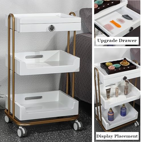 Beauty Cart Shelf 3-Tier Rolling Spa Cart Storage Rack W/Lockable Wheels Trolley Easy Organization & Mobility Solution,B - Image 6