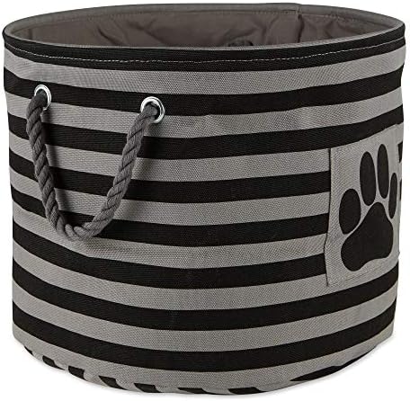 Bone Dry Pet Storage Collection Striped Paw Patch Bin, Black, Small Round - Image 2