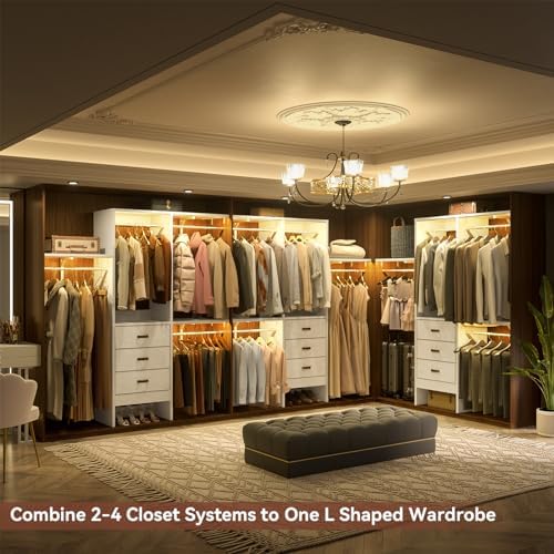 Armocity 5FT Small Closet System with 3 Fabric Drawers, 60 Inches Walk In Closet Organizer System With 3 Adjustable Shelves, Heavy Duty Clothes Rack Built-In Garment Rack, 59" L x 16" W x 71" H, White - Image 4