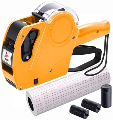 KPX Pricing Tag Gun, 8 Digits, 5150 White Labels, Yellow (Rectangular, Paper, 21*12 mm), One Touch Open System, Incl 3 Inker Rollers by KPX