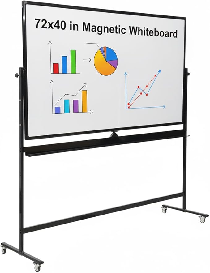 Large 72x40 Inch Mobile Whiteboard, Double-Sided Magnetic Dry Erase Board on by DexBoard