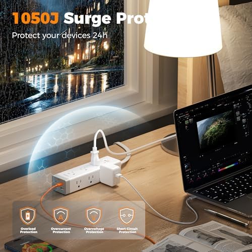 TESSAN Surge Protector Power Strip with 1050J Protection, 10 Ft, Grey - Image 6