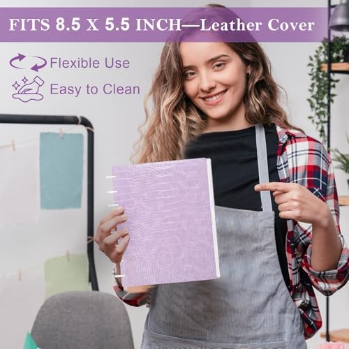 2 Pack PU Leather 5.5x8.5in Discbound Notebook Cover And Disc Set Discbound Planner Cover With 16 Pcs Expansion Discs Junior Size Disc Bound Notebook Accessories(Pink&Purple，No Inner Paper) - Image 6