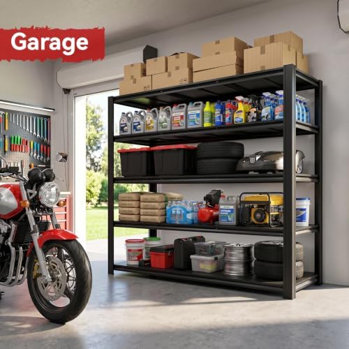 5-Tier Heavy Duty Garage Shelving, 5000LBS Capacity, 84" H x 62" W x 24" D, Boltless Adjustable Metal Storage Rack for Garage, Warehouse, Basement, Shop, Pantry, Black - Image 7