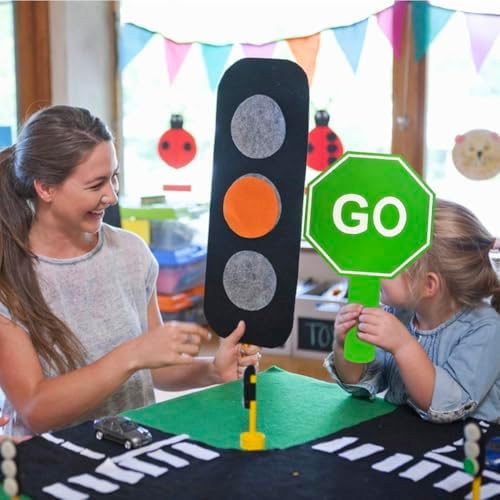 12 Pcs Stop and Go Signs Double Sided Handheld Sign Red Green Light Sign Waterproof Crossing Guard Road Signs for Kids Teaching Traffic Safety, 9.84 x 5.91 Inch(Octagon) - Image 3