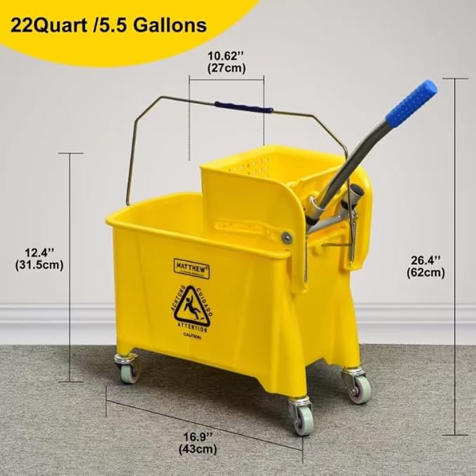 Matthew Cleaning 22 Quart Compact Mop Bucket INCL.2 Pack Mop Head - Image 2