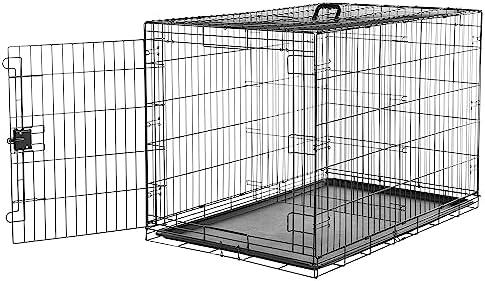 Amazon Basics Portable, Foldable Metal Wire Dog Crate with Removable Tray, Divider Panel, Easy to Assemble, for Large Dogs, 48 x 30 x 32.5 in, Black by AmazonBasics