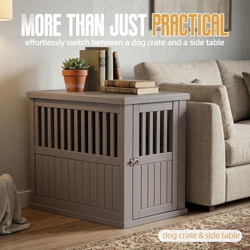 30 INCH Small Dog Crate Furniture, Lockable Indoor Dog Kennel Heavy Duty Decorative Plastic Pet Cage End Table for Small/Medium Dogs, Gray - Image 2