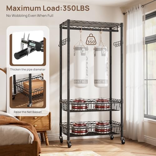 Golpart Heavy Duty Rolling Clothes Rack Wheels Portable Metal Garment Rack - Image 5