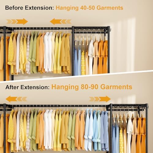 ULIFHOME E17 Heavy-Duty Clothes Rack with 2 Expandable Hanging Rods, Black - Image 5