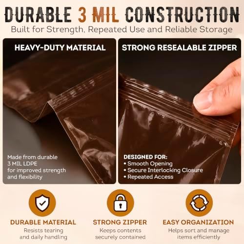 APQ Supply Amber Zipper Bags, 8 x 8 Inches, UV Protective Light Blocking Storage Bags for Light Sensitive Items, 3 Mil Polyethylene, Resealable Packaging for Samples and Small Parts, Pack of 100 - Image 3