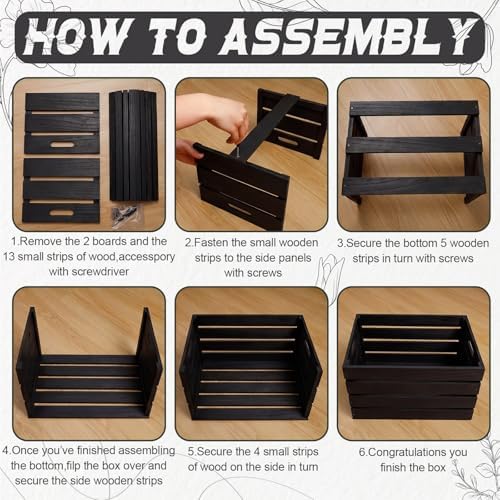 Weysat 3 Pack Large Wood Crates Box for Storage 16 Inch Unassembled Wooden Milk Crates with Handles Decorative Nesting Box for Display Unfinished Rustic Decor DIY Office Home Retail Art(Black) - Image 3