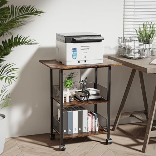 BOHDK Printer Stand, 3-Tier Industrial Large Printer Table with Shelf, 23"x15" Mobile Heavy Duty Storage Rack on Wheels for Home Office Printer Fax Machine Scanner Copier - Image 2