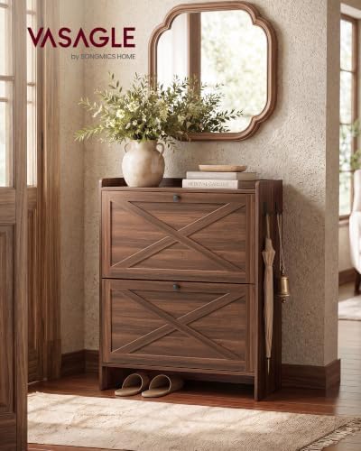 VASAGLE Narrow Shoe Storage Cabinet Organizer with 2 Flip Drawers - Image 3