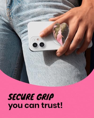 OnTheGrip Compatible with Magsafe Magnetic Cute Acrylic Tropical Leaf Design Collapsible Mobile Phone Grip Stand Holder for Smartphone Tablet Cell Phone Accessory (Pink Princess) - Image 5