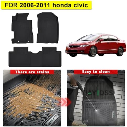 All Weather Floor Mats Fits for Honda Civic 2011 2010 2009 2008 2007 2006(Only Sedan Model),TPE Rubber Liners Accessory for 2006-2011 Odorless 1st & 2nd Row Anti-Slip Mats Black - Image 2
