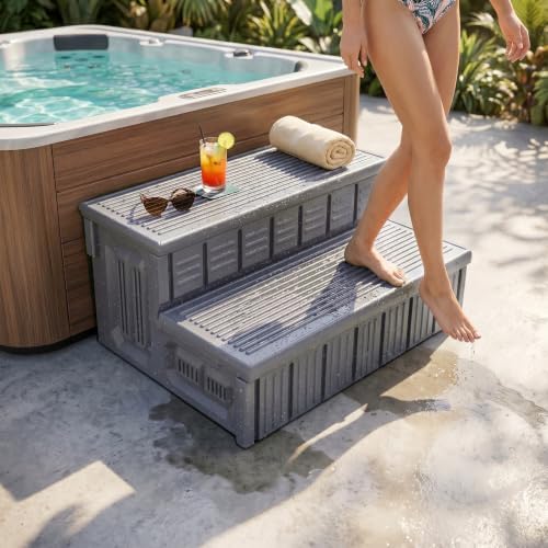 Hot Tub Steps, Outdoor Spa Steps with Storage, Non-Slip & Sturdy Hot Tub Stairs, 36 Inches Long (Light Gray) - Image 6