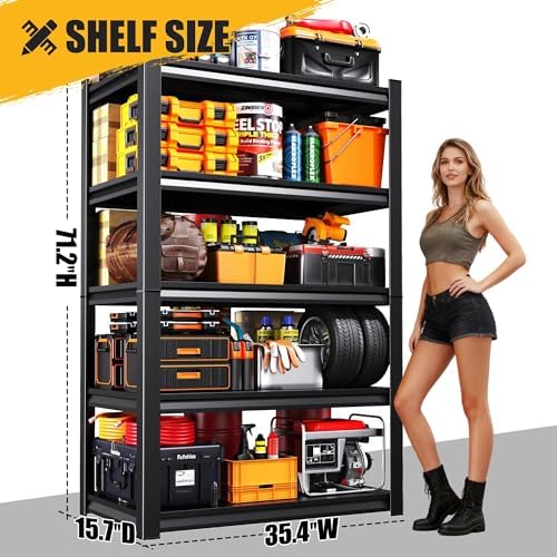 Set of 3 Garage Shelving Heavy Duty Storage Shelves, Metal Adjustable Shelving Unit, Utility Garage Organizer Shelf for Basement, Pantry, Kitchen, Warehouse,16" D x 35" W x 71" H, Black - Image 3
