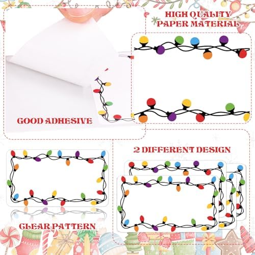 Whaline Christmas Direct Thermal Labels Stickers Colorful Xmas Light Bulbs Rectangle Self-Adhesive Printer Decals for DIY Candle Name Tag Logo Design, 500 Pcs - Image 3
