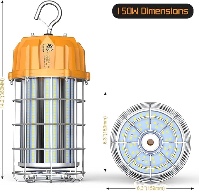 150W LED Temporary Work Light, 22500Lumen 5000K LED Construction Work Lights Hanging Portable Job Site Light with Hook, 10ft Cord, Plug and ON/Off Switch, AC100-277V ETL Listed - Image 6