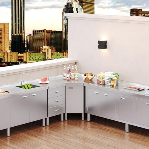 ZZV Corner Stainless Steel Table with Cabinet for Prep & Work Heavy Duty Work Table Commercial Stainless Steel Kitchen Cabinet for Restaurant Hotel Cafe Workshop Garage - Image 5