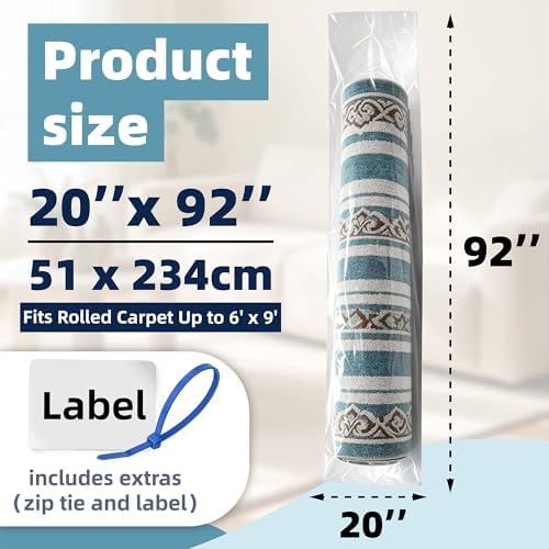 Heavy Duty Plastic Carpet Storage Bag, 92 x 20 Inch Rug Shipping Bag - Image 3