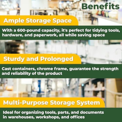18" x 36" x 74" Heavy-Duty Commercial Chrome Shelving Unit with 15 Red Storage Bins - Metal Wire Utility Shelf for Tool, Office, Garage, and Warehouse Organization - Durable Storage Cabinet - Image 4