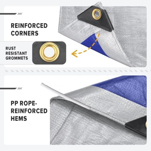 Kesfitt 16 Mil Heavy Duty Waterproof Tarp, 20x30 FT, Silver & Blue - Image 3