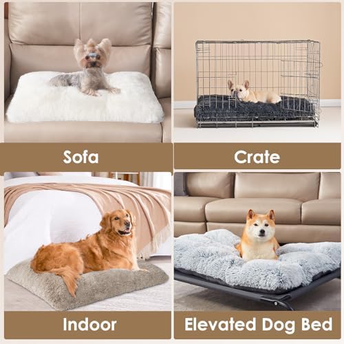 EHEYCIGA Fluffy Dog Crate Bed, Plush Extra Large Dog Pillow, Taupe - Image 6