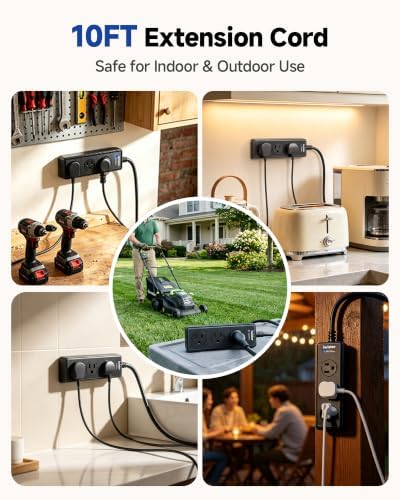 Outdoor Power Strip Weatherproof, 10FT Extension Cord, 3 AC Outlets - Image 4