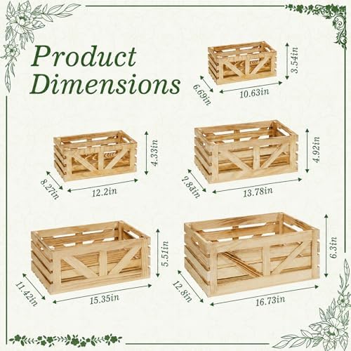 5 Pcs Wooden Crates for Display, Nesting Wood Crate for Storage, 5 Size - Image 2