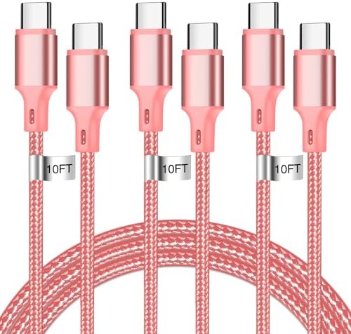 60W USB C to USB C Cable, 3 Pack 10ft Type C Fast Charger Cord (Pink) by CUGUNU