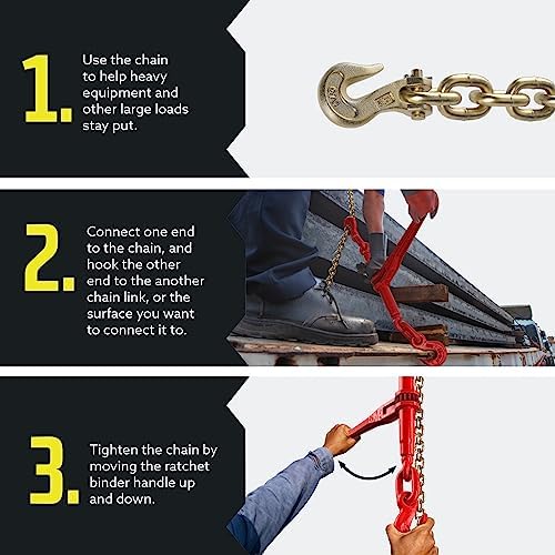 DC Cargo Chain Binder Kit (2 Sets) | 5/16" Grade 70 Extra Long 10 Foot Chain - and Load Binder Set | Heavy Duty Ratcheting Chain and Binder | Load Chain and Binders – 4,700lb Working Load Limit As Set - Image 4
