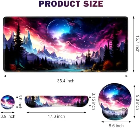Gaming Mouse Pad, Large Desk Mat, Cute Desk Pad Protector, 4in1 XXL Mousepad + Keyboard Wrist Rest+Mouse Wrist Rest+Coaster Set with Ergonomic Desk Pad for Home Office Table Computer, Purple Hill - Image 2