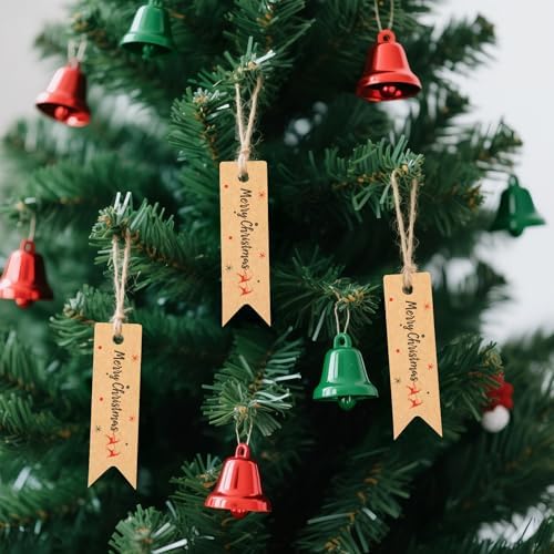 G2PLUS Small Merry Christmas Tags - 100Pcs Deer Kraft Paper Gift Tags with String for Gift Wrapping, Goodies Bags, Christmas Holiday Party Favors(2.8''x0.8'') - Image 6