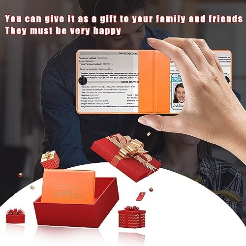 Ziciner Car Registration Insurance Holder, 2Pack Essential Auto Card Document Glove Box Organizer with Touch Fastener, Vehicle Interior Accessories Perfect for Most Car, Truck, SUV (Orange/Gold Words) - Image 4