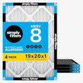 Simply 19x20x1 Air Filter, Merv 8, 4 Pack, For Home AC Furnace & HVAC (Actual Size: 18.75"x19.75"x0.75") DUST, Pet, & Allergy Control by SimplyFilters