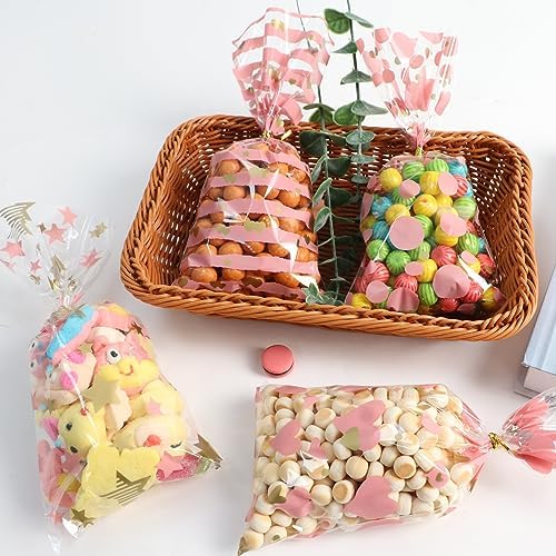 COQOFA 100 Pcs 5"X11" Cello Cellophane Treat Bags Party Favor bags Pink Candy Cookie Bags Clear Plastic Goodie Bags with Twist Ties for Gift,Baby Shower, Birthday, Wedding,Party - Image 6