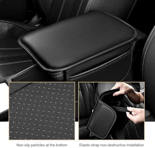 Car Center Console Cover, Leather Armrest Cover Cushion with 2 Storage Bags, Soft Centre Console Protector Covers, Universal Car Interior Accessories, for Most Vehicles, SUV (Black) - Image 7