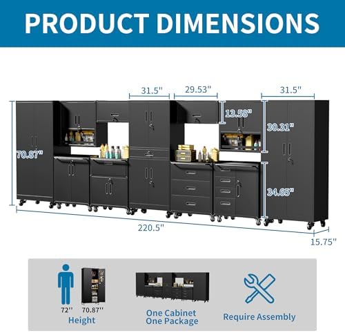 Black Garage Storage Cabinets System 11PCS Workshop Set with Drawers Locking Heavy Duty Rolling Cart with Adjustable Shelves Garage Tool Workbench Cabinets,11pcs12 - Image 2