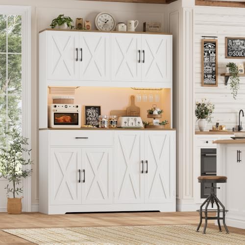 HOSTACK 55" W Kitchen Pantry Storage Cabinet, 72" Tall Hutch Cabinet, White - Image 4