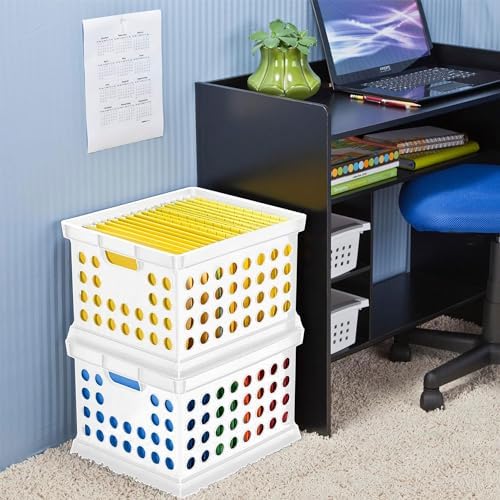 Sterilite Stackable Plastic Storage Crate Bin Organizer File Box with Handles for Home, Office, Dorm, Garage, or Utility Organization, White, 18-Pack - Image 5