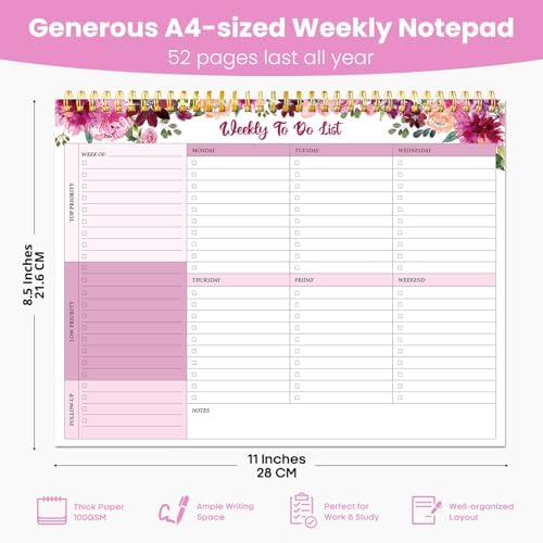 Weekly To Do List Notepad with 52 Undated Sheets（8.5"×11"）- Undated Weekly Planner Notepad for Office Desk Accessories and Supplies - Pink Whisper - Image 3