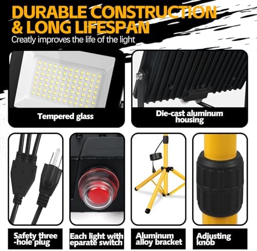 Work Lights with Stand, 14000 Lumen 2 Adjustable Heads LED Work Light - Image 4