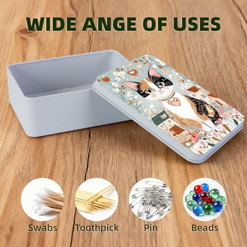 Large Metal Tins Box-7.1” x4.7”x2“ Rectangular Empty Storage Box With Lid Decorative Organizer Storage Tin Case For Office/Cookie/Candy/Jewelry/Photo/Letter Floral Cat - Image 3