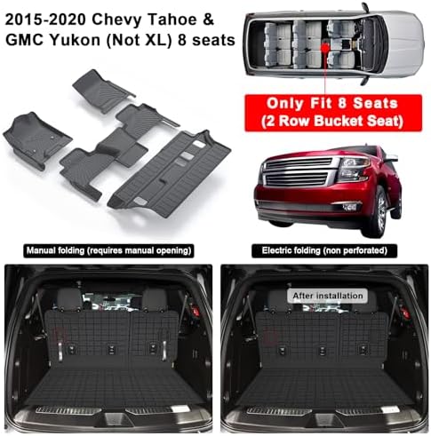 Floor Mats for Chevy Tahoe & GMC Yukon (Not XL) 2015-2020 & Trunk Mat & Backrest Mat TPE All Weather Protection Floor Liner & Cargo Liners Accessories - Image 2