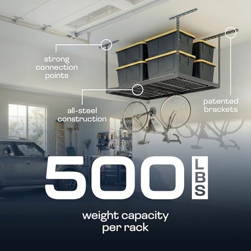 MonsterRax 2-Pack 4x6 Overhead Garage Storage Rack, Gray, 12"-21" Height - Image 4