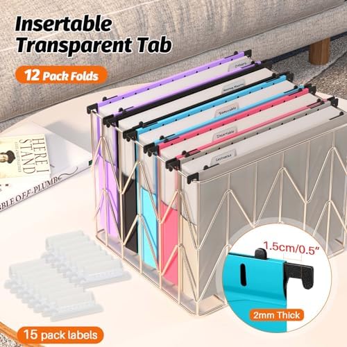 SHUTEX Extra Capacity Plastic Hanging File Folders,12 Pack,Letter, 6 Colors - Image 5
