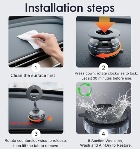 REOKILY 2027 Upgraded Suction Cup Phone Mount Nano Gel 360° Vacuum Magnetic Car Phone Holders for Your Car 110LBS Reinforced Mount for MagSafe Gym/Mirror for iPhone & Android - Image 4